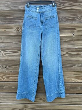 Habitual Blue Denim Jeans Wear Long/Cuffed High Waist Wide Leg Womrnd SZ 0/25